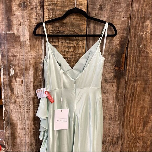 Mac Duggal Light Green Satin Ruffled Asymmetrical Gown slip dress maxi NWT 4 - Picture 13 of 14